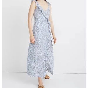 Madewell Women's Ruffled Wrap Maxi Dress in Americana Blue Floral AO258